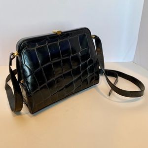 Vintage Black Leather Handbag, Made in Italy for Lord & Taylor